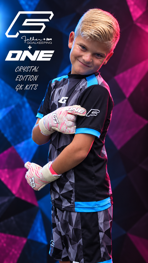 Junior Black and Grey 'CRYSTAL' Father and Son GK x One Glove Match Kit