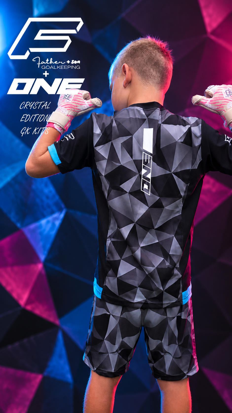 Junior Black and Grey 'CRYSTAL' Father and Son GK x One Glove Match Kit