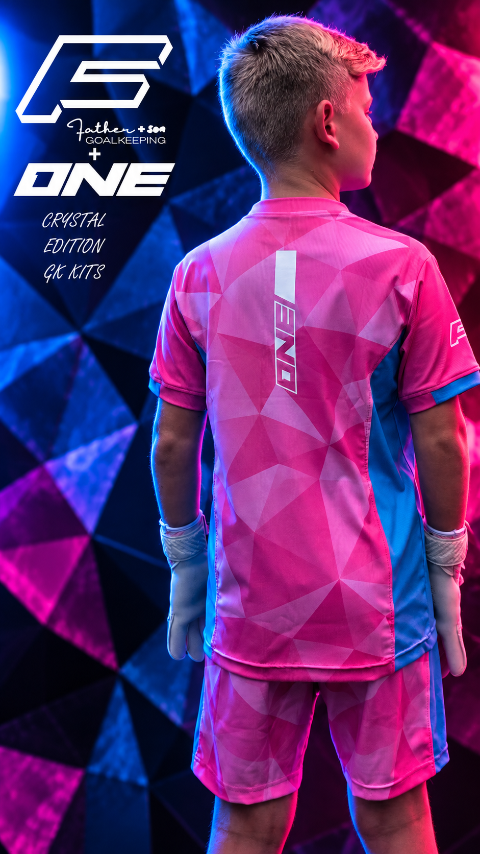 Junior Pink and Blue 'CRYSTAL' Father and Son GK x One Glove Match Kit (Copy)