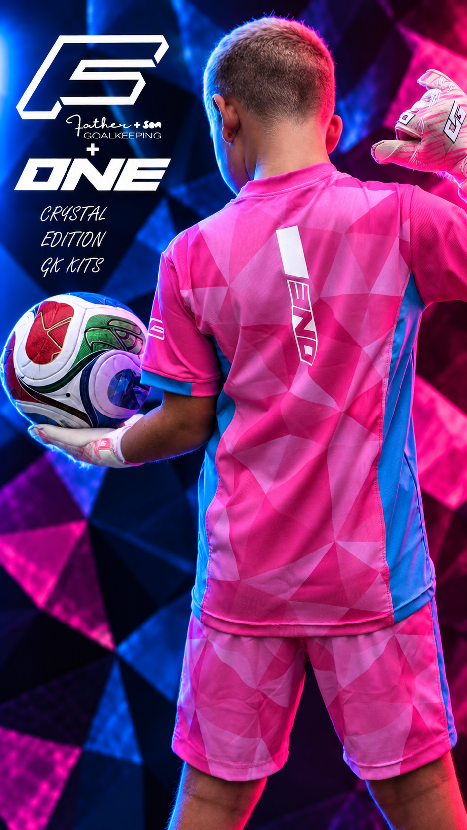 Junior Pink and Blue 'CRYSTAL' Father and Son GK x One Glove Match Kit (Copy)